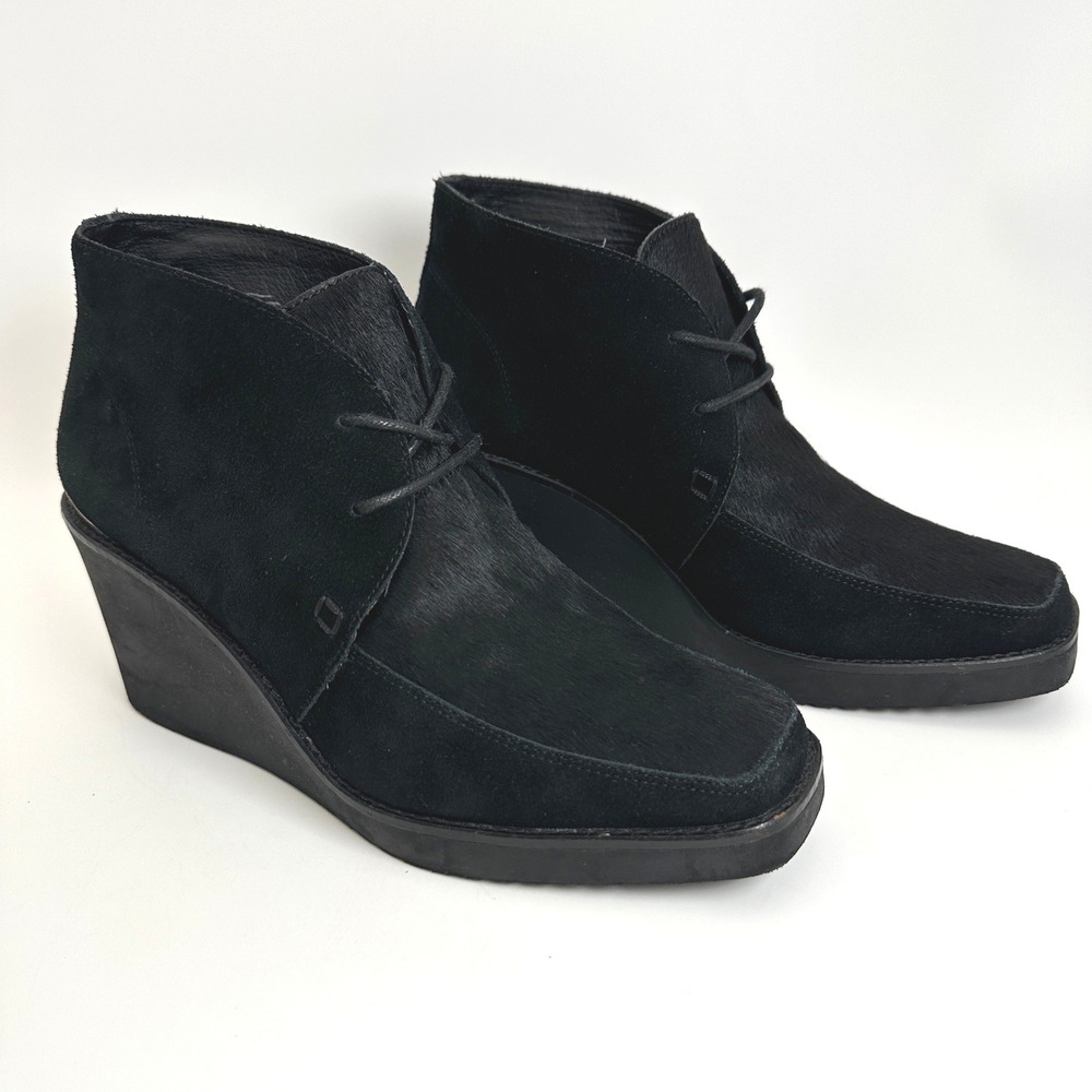 Donald J Pliner Dakota Black Booties Womens 8 Calf Hair Suede Wedge
